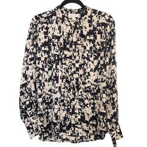 Prologue Womens Dressy Top Black White Blue Peekaboo Side Slit 3/4 Sleeve Size L